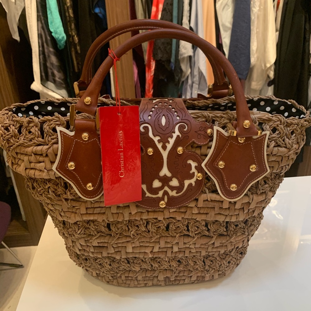 Christian Lacroix Straw Bag with Leather